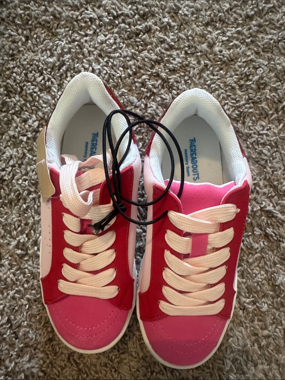 Kids Pink & Red Lace-Up Sneakers